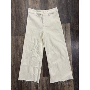 ee:some Los Angeles Womens Small Cream Wide Leg Raw Hem Cropped Denim Pants
